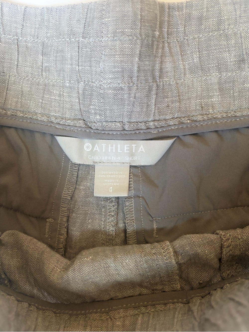 Athleta 100% Linen 4" Shorts Gray 100% Linen Drawstring Size 4 - Picture 3 of 6